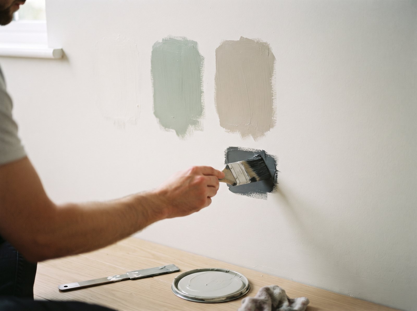 Colour consultation with paint samples brushed onto a wall