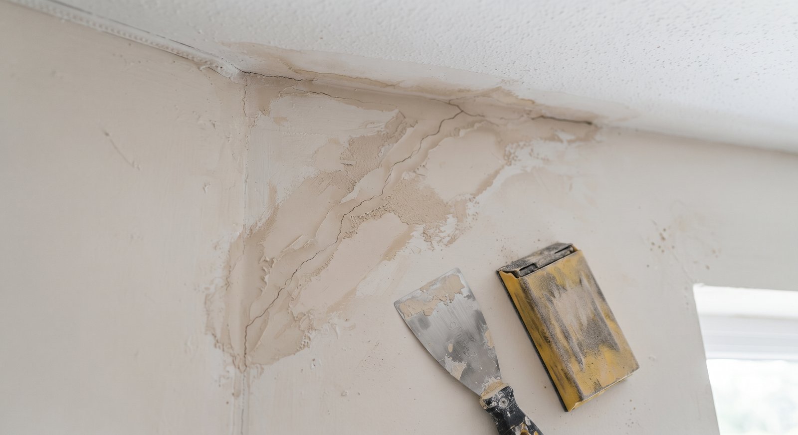 Ceiling crack and mould repair before painting