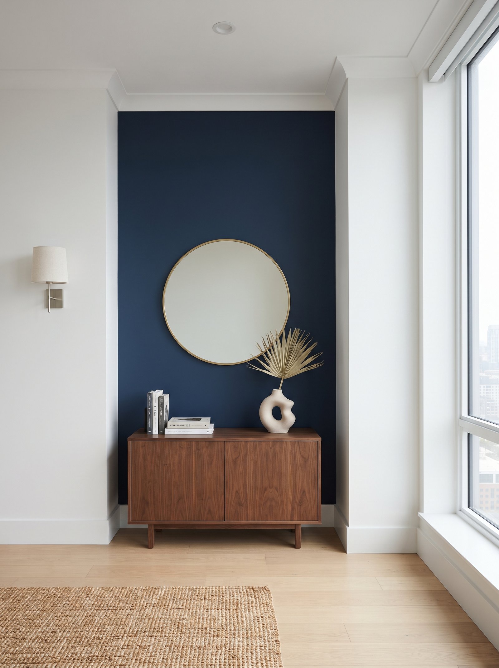 Feature wall painted in a deep colour in a condominium