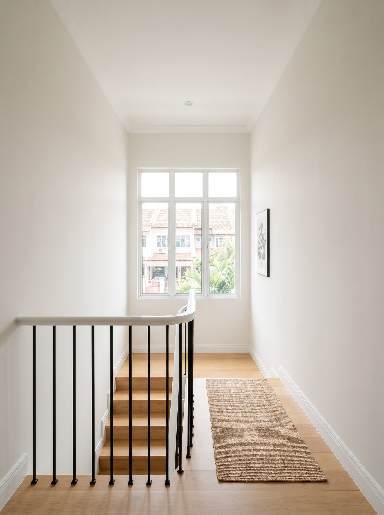 Freshly painted stairwell and landing in a landed home